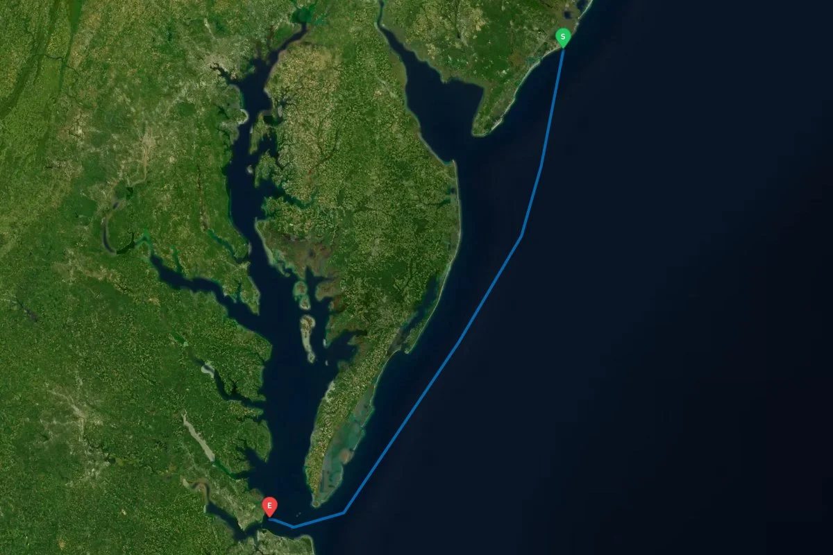 Atlantic City, NJ to Norfolk / Hampton, VA map preview