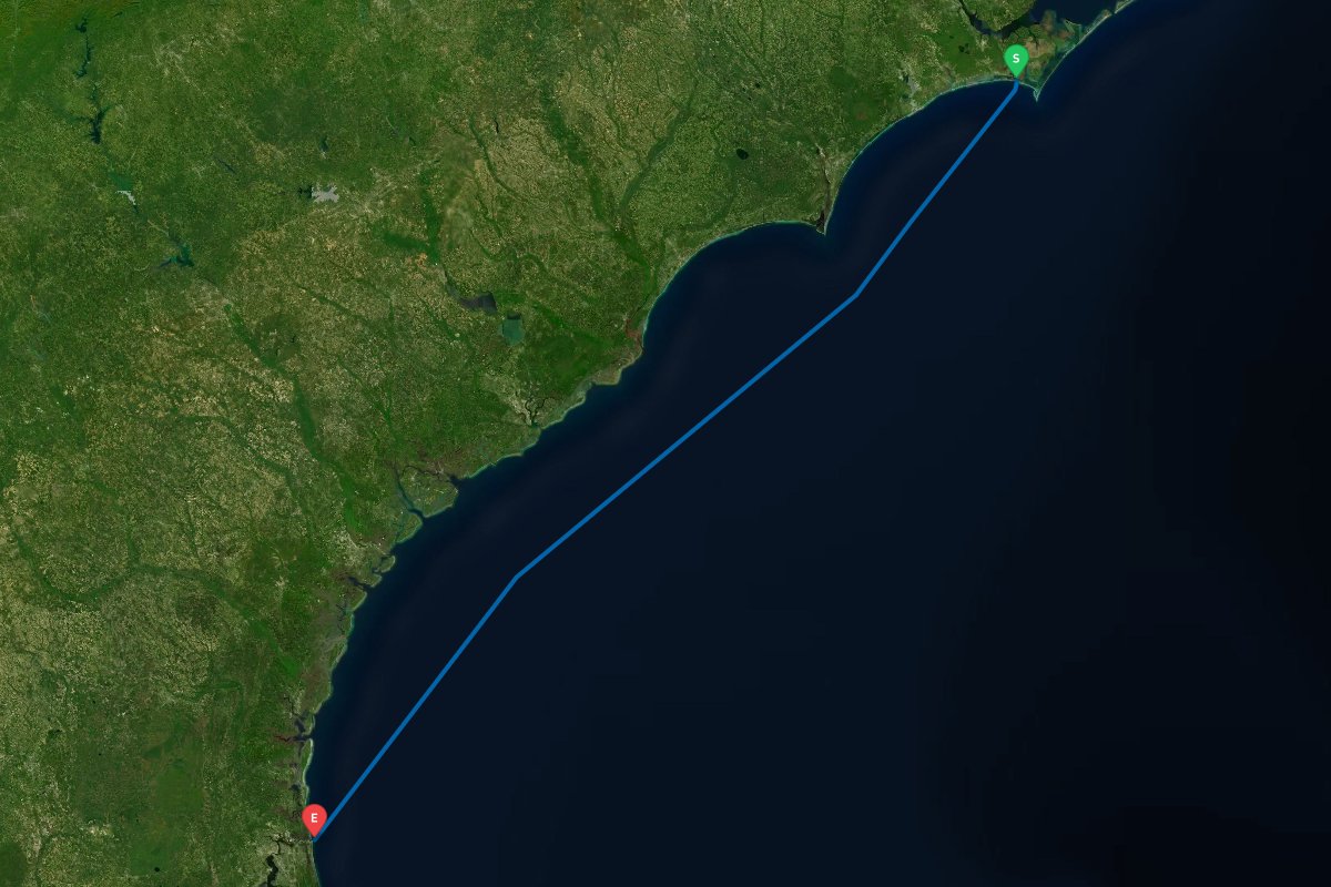 Beaufort Inlet, NC to Jacksonville, FL map preview