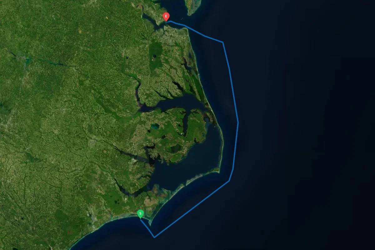 Beaufort Inlet, NC to Norfolk / Hampton, VA map preview