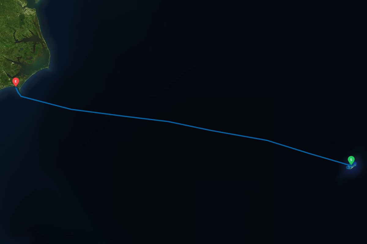 Bermuda to Beaufort Inlet, NC map preview