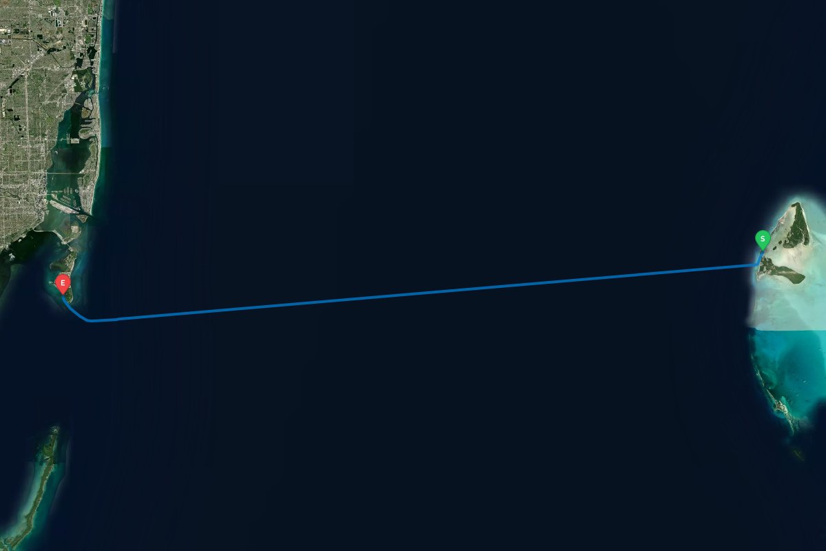 Bimini, The Bahamas to No Name Harbor, Key Biscayne, FL map preview