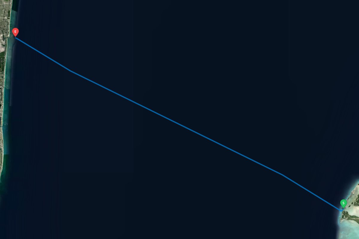 Bimini, Bahamas to Port Everglades, Fort Lauderdale, FL map preview