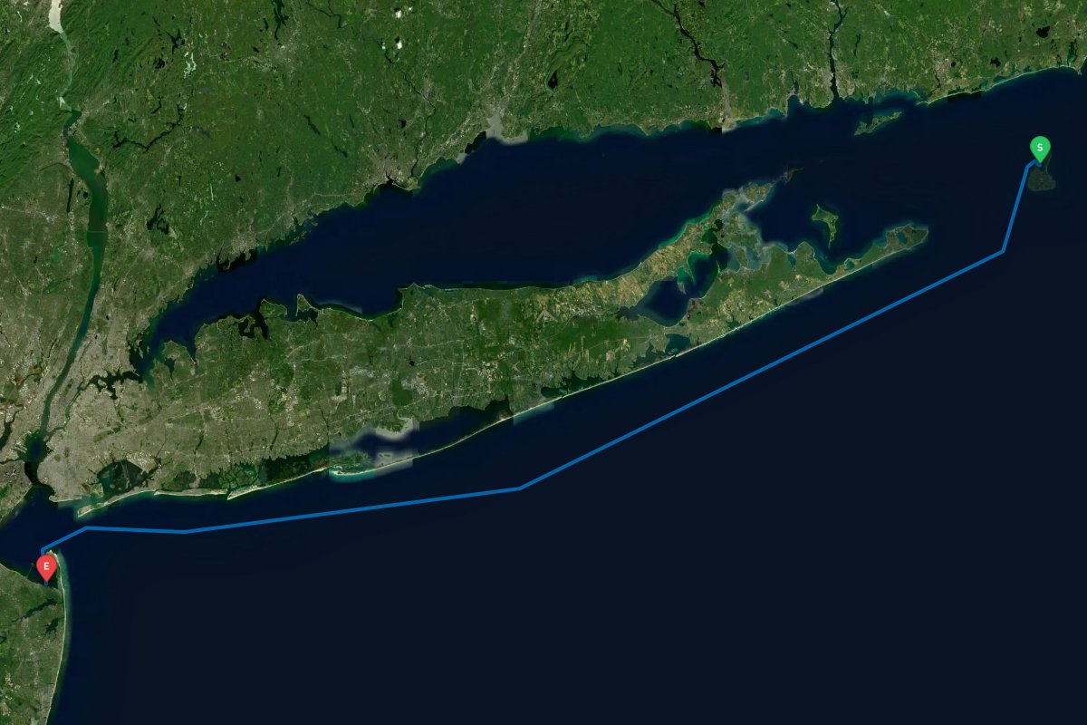 Block Island, RI to Atlantic Highlands Sandy Hook, NJ map preview