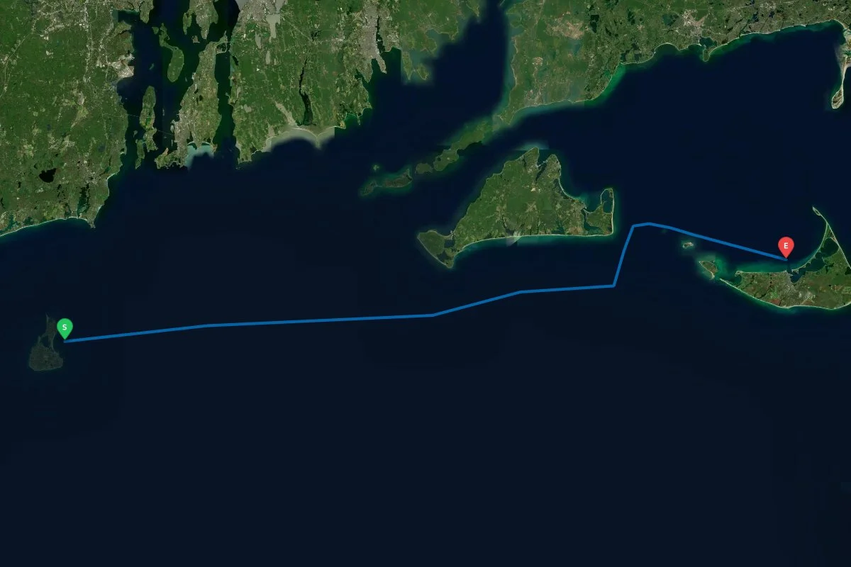 Block Island, RI to Nantucket, MA map preview