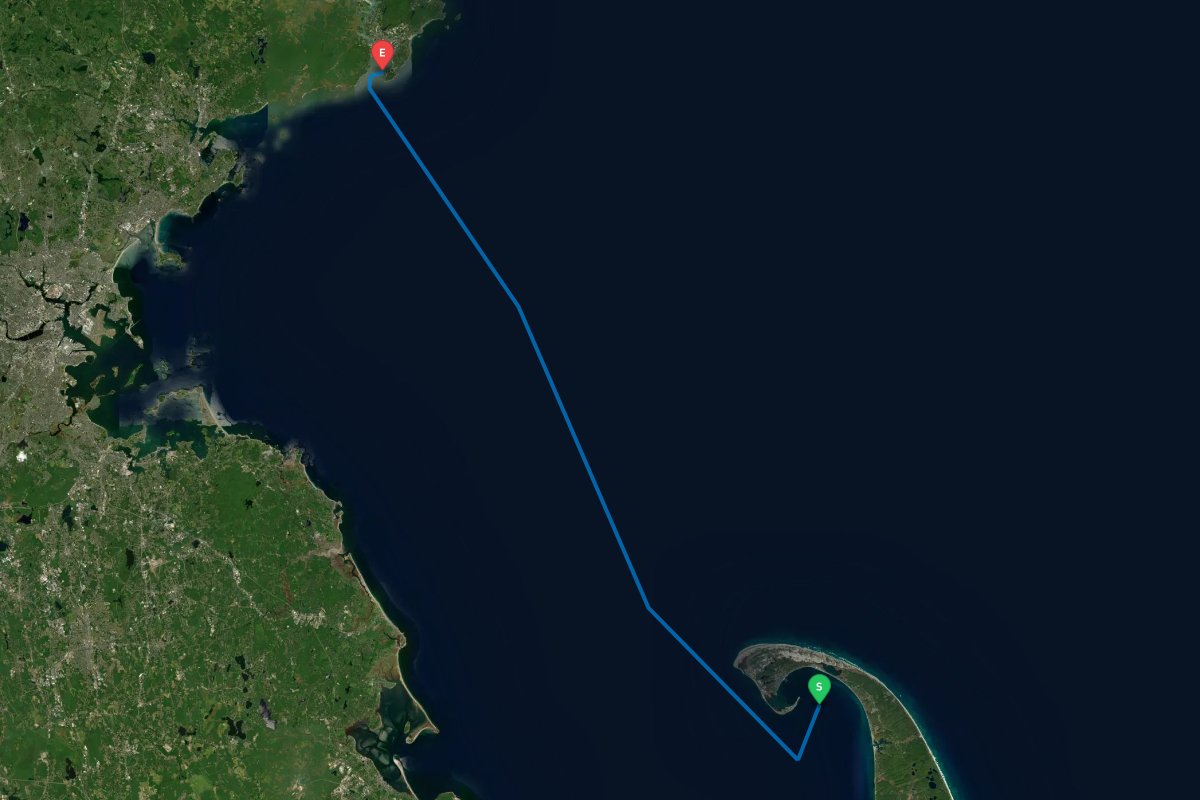 Cape Cod, MA to Gloucester, MA map preview