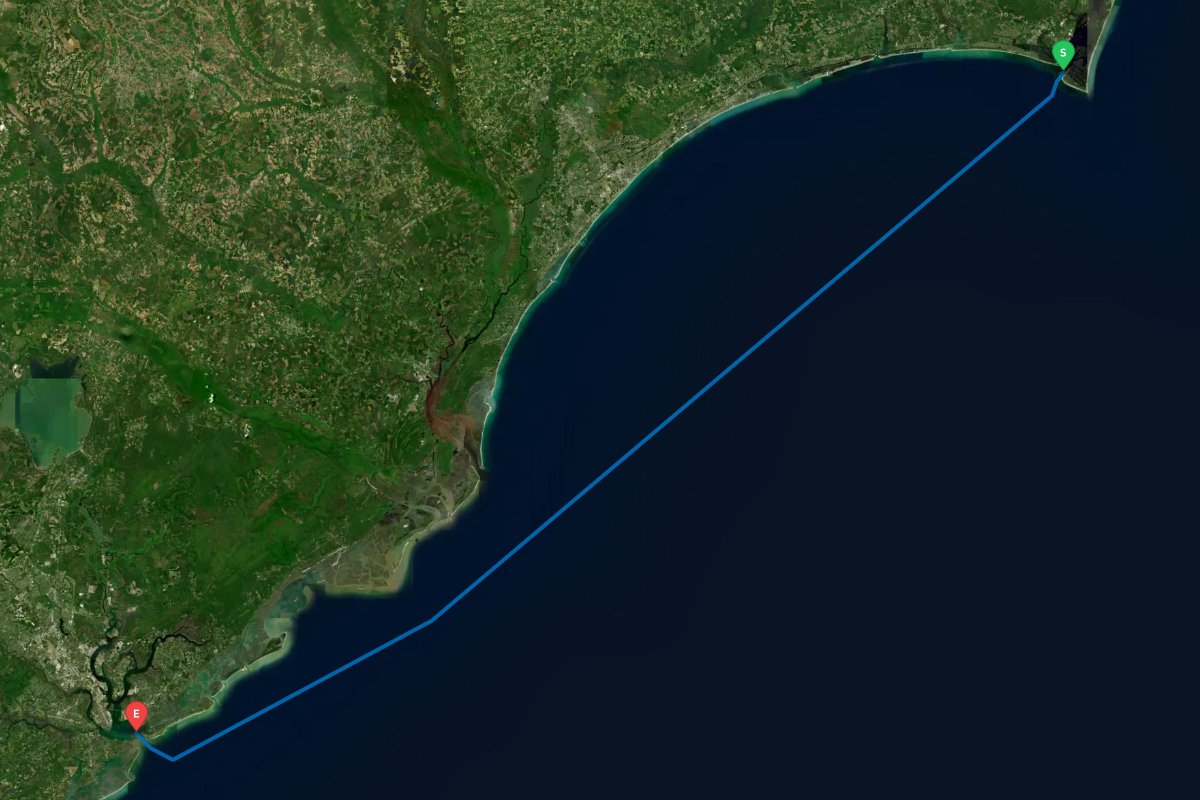 Cape Fear Inlet, Bald Head Island, NC to Charleston Harbor, SC map preview