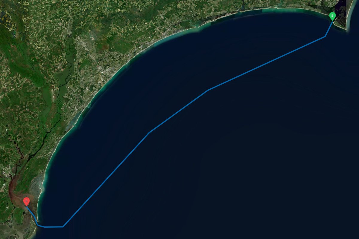 Cape Fear Inlet, Bald Head Island, NC to Winyah Bay, Georgetown, SC map preview