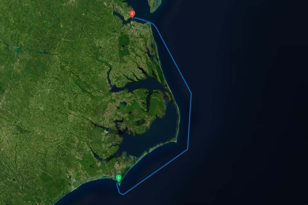 Cape Lookout, NC to Norfolk / Hampton, VA map preview
