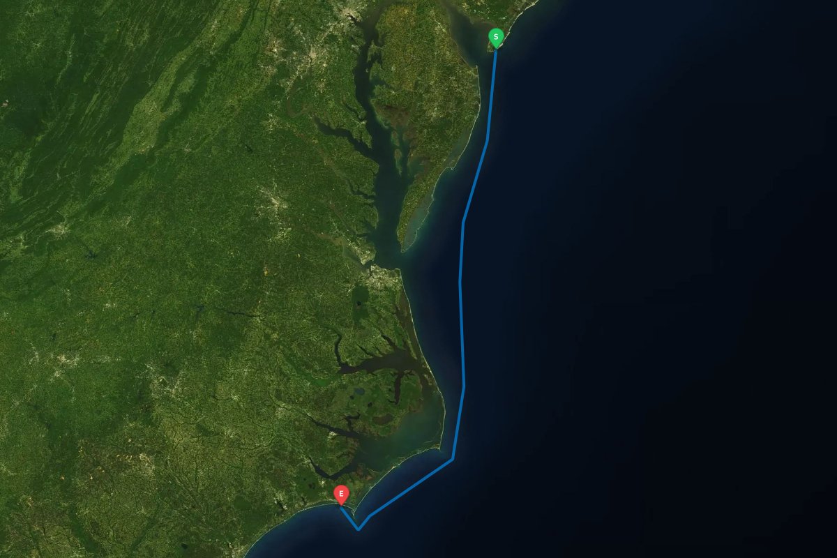 Cape May Inlet, NJ to Beaufort Inlet, NC map preview