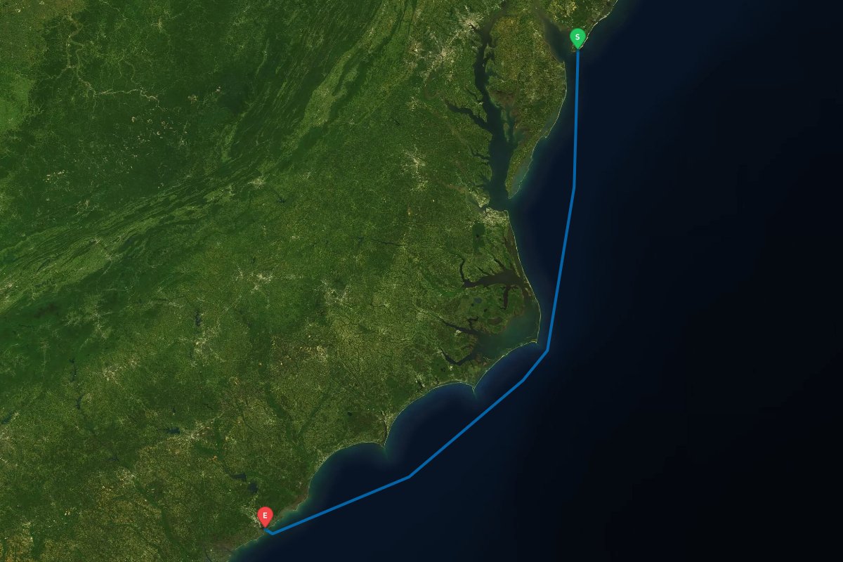 Cape May Inlet, NJ to Charleston Harbor, SC map preview