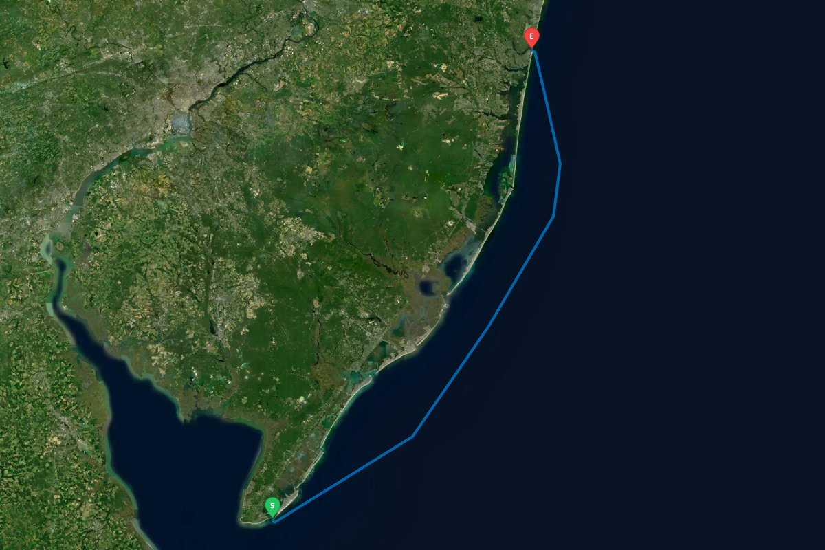 Cape May Inlet, NJ to Manasquan Inlet, NJ map preview