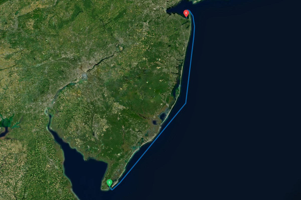 Cape May, NJ to Atlantic Highlands Sandy Hook, NJ map preview