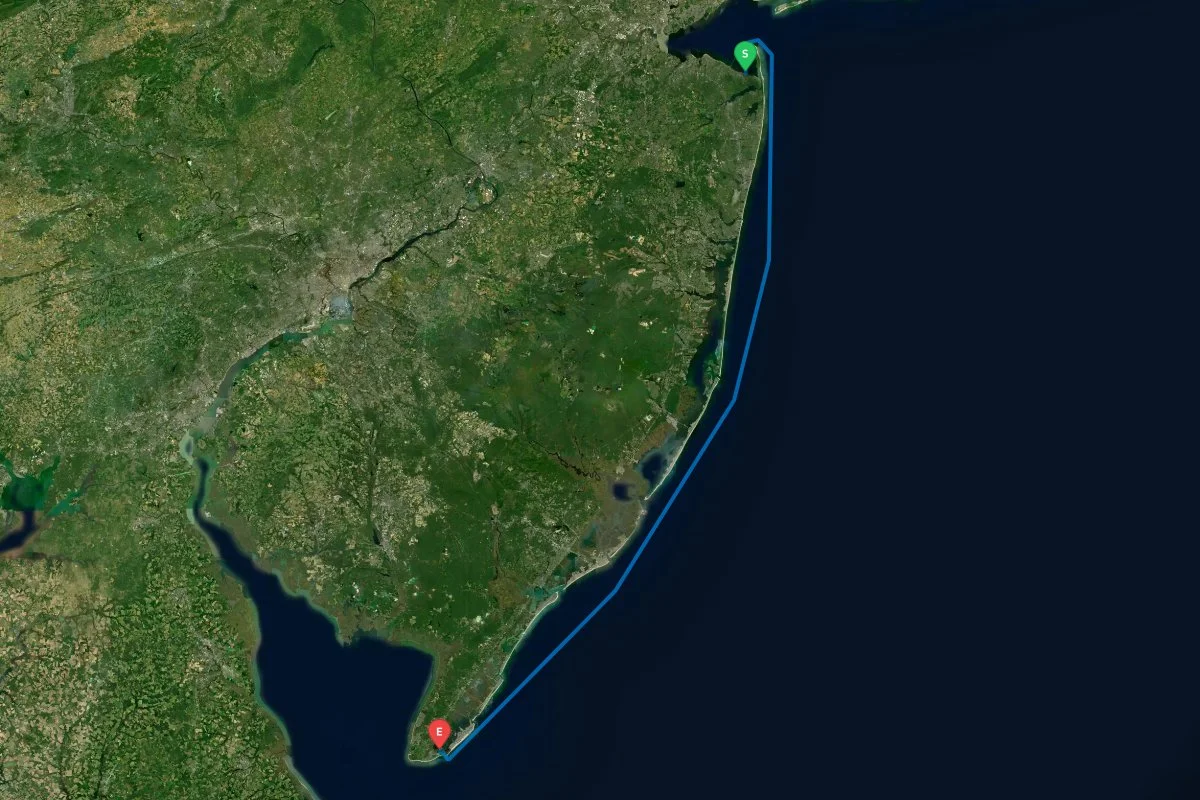 Cape May, NJ to Sandy Hook, NJ map preview