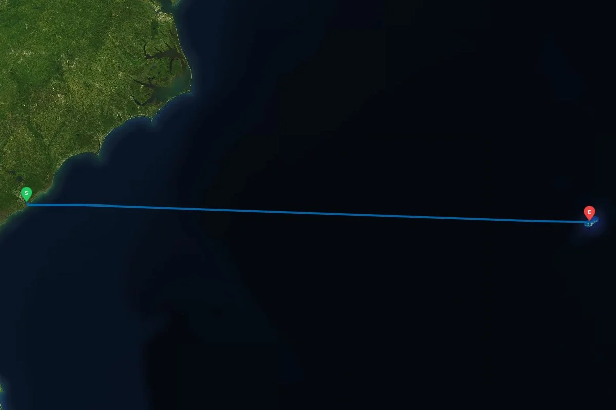 Charleston Harbor, SC to Bermuda map preview