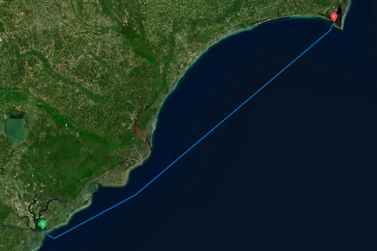 Charleston Harbor, SC to Cape Fear Inlet, Bald Head Island, NC map preview