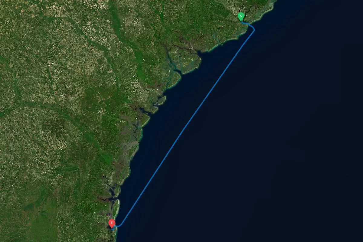 Charleston, SC to Fernandina Beach, FL map preview
