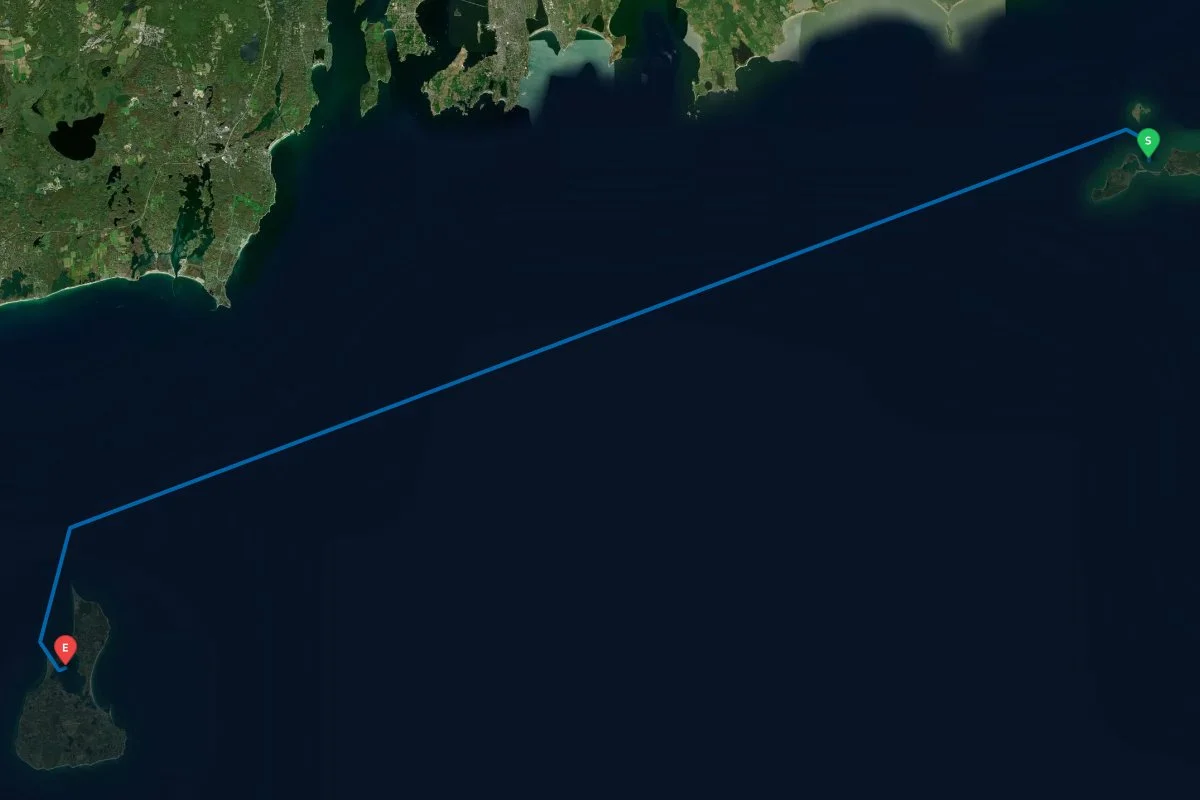 Cuttyhunk, MA to Block Island, RI map preview
