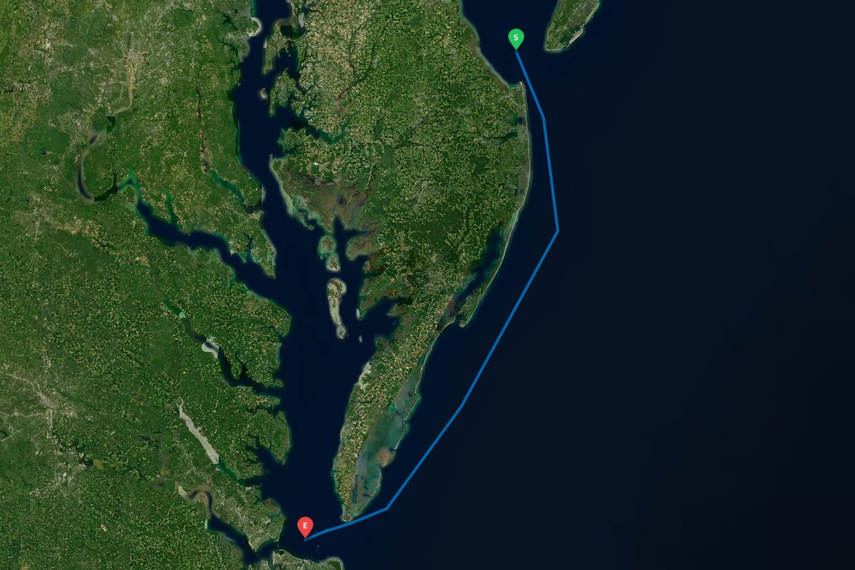 Delaware Bay, DE to Norfolk / Hampton, VA map preview