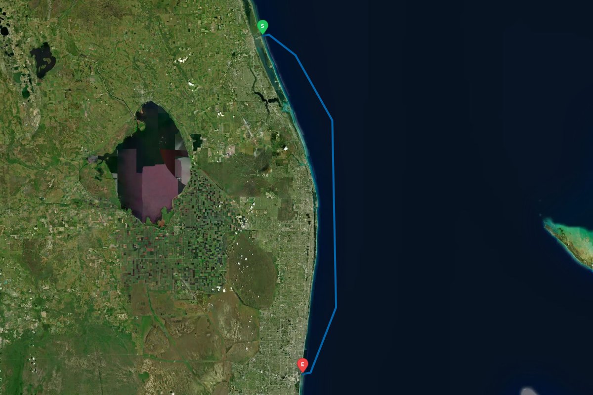 Ft. Pierce Inlet, FL to Port Everglades, Fort Lauderdale, FL map preview