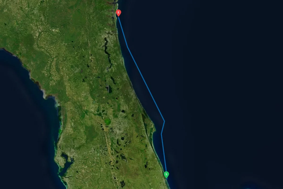 Ft Pierce Inlet, FL to St Marys Inlet, Fernandina Beach, FL map preview