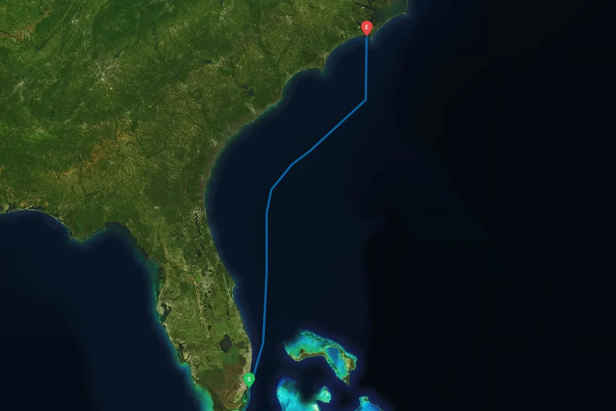 Government Cut, Miami, FL to Beaufort Inlet, NC map preview