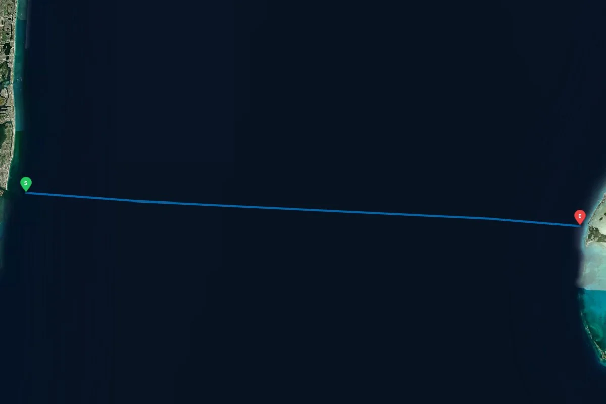 Government Cut, Miami, FL to Bimini, Bahamas map preview