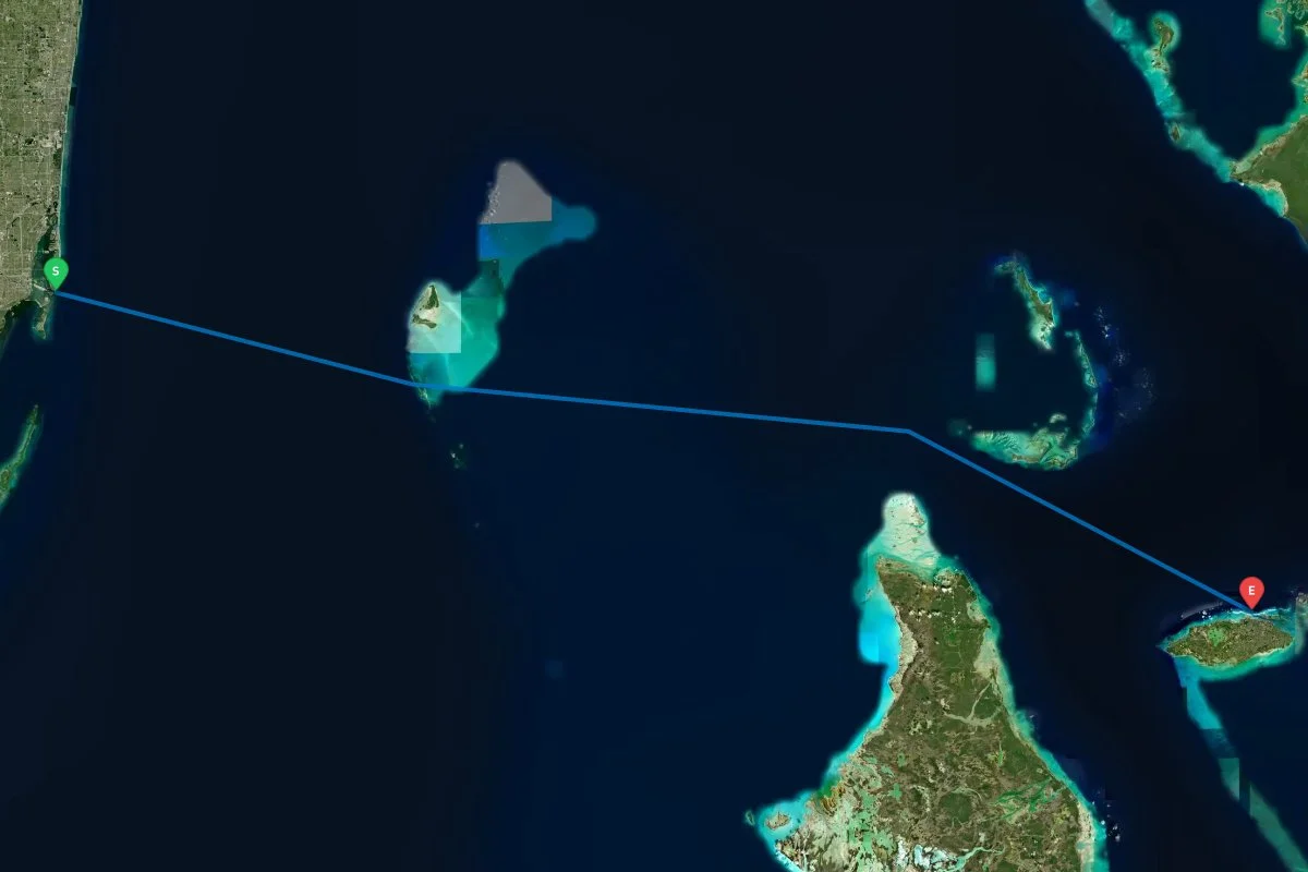 Government Cut, Miami, FL to Nassau, New Providence Island, The Bahamas map preview