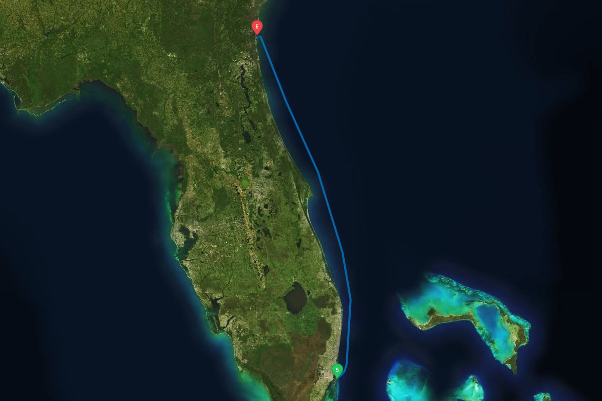 Government Cut, Miami, FL to St Marys Inlet, Fernandina Beach, FL map preview