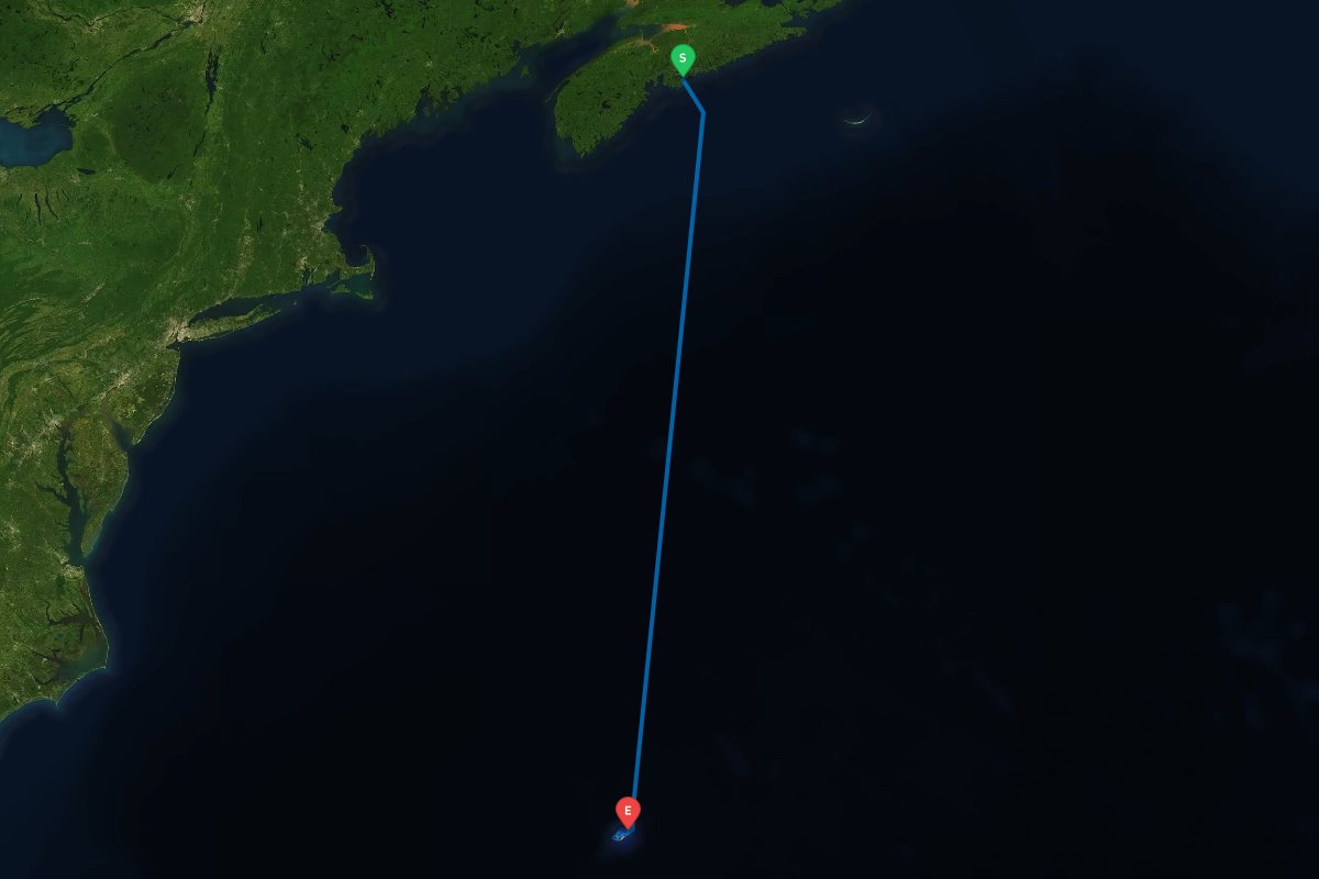 Halifax, Nova Scotia, Canada to St George, Bermuda map preview