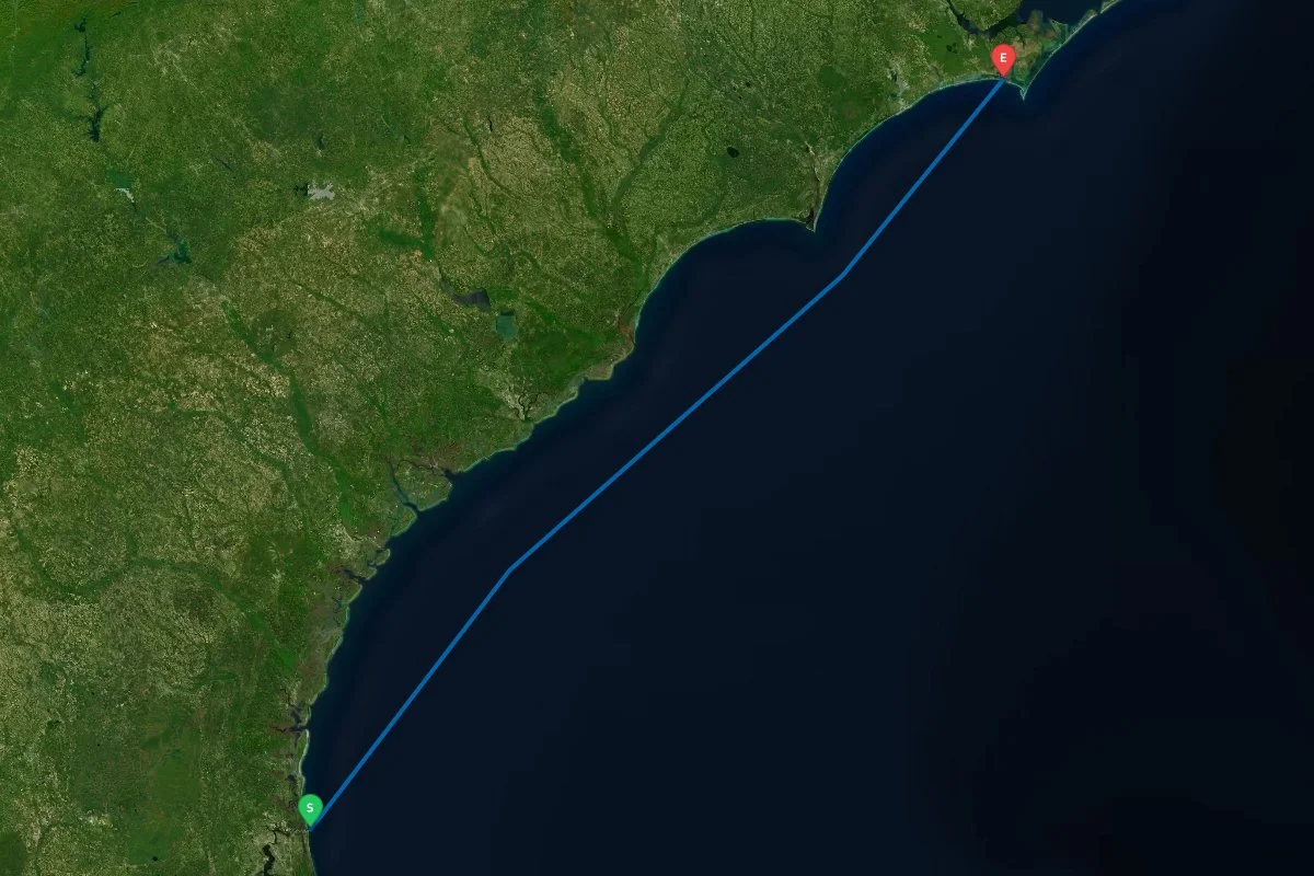 Jacksonville, FL to Beaufort Inlet, NC map preview