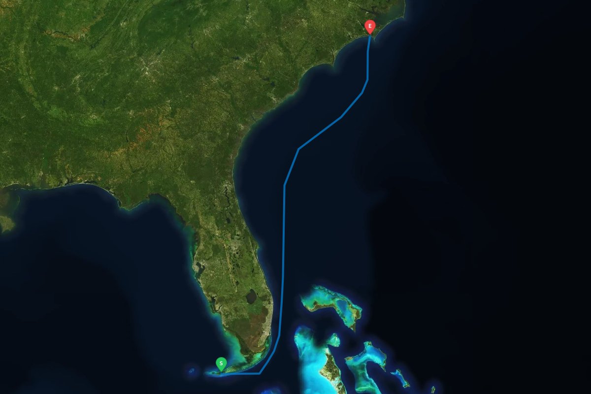 Key West, FL to Beaufort Inlet, NC map preview