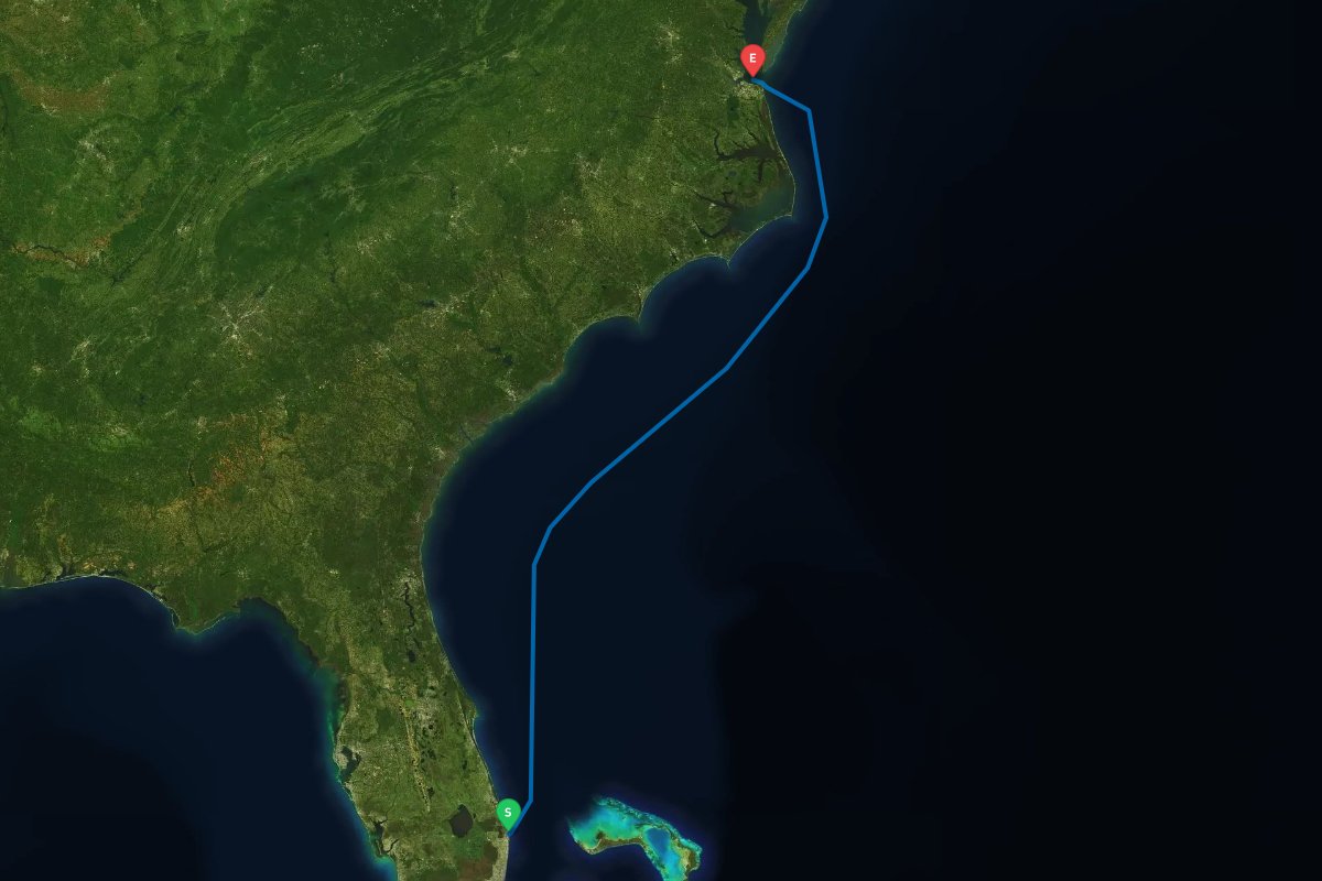 Lake Worth Inlet, FL to Norfolk / Hampton, VA map preview