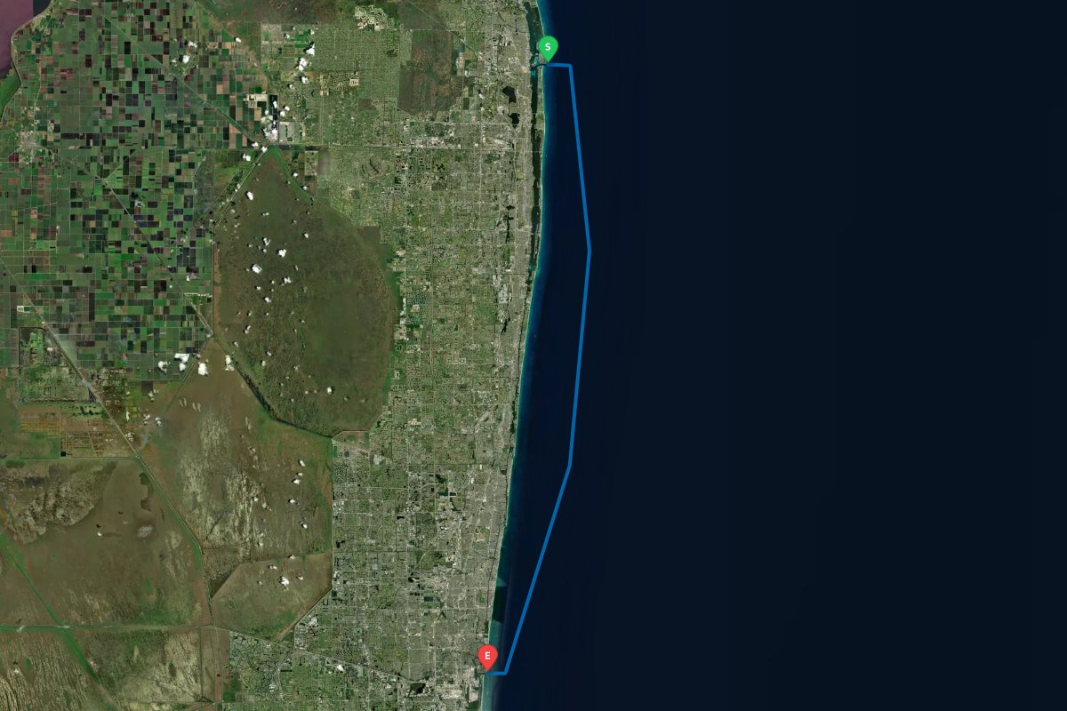 Lake Worth Inlet, Palm Beach, FL to Port Everglades, Fort Lauderdale, FL map preview
