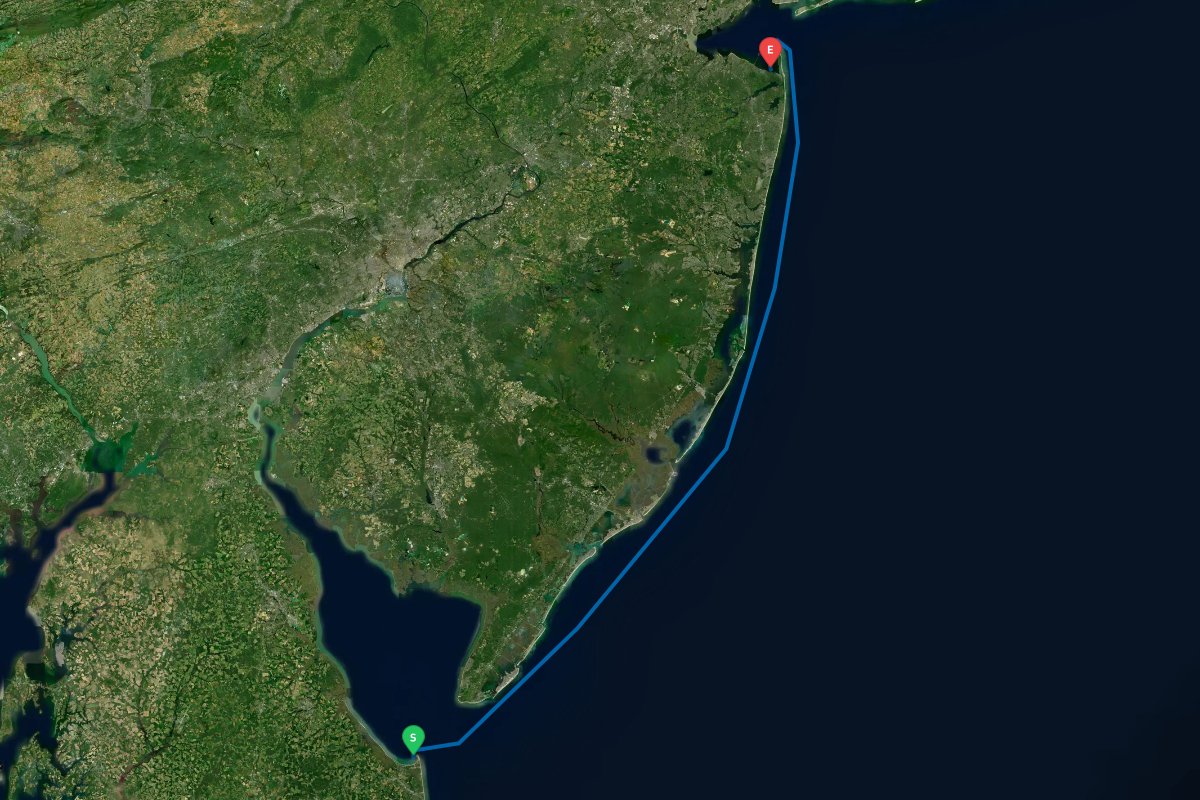 Lewes, DE to Atlantic Highlands Sandy Hook, NJ map preview