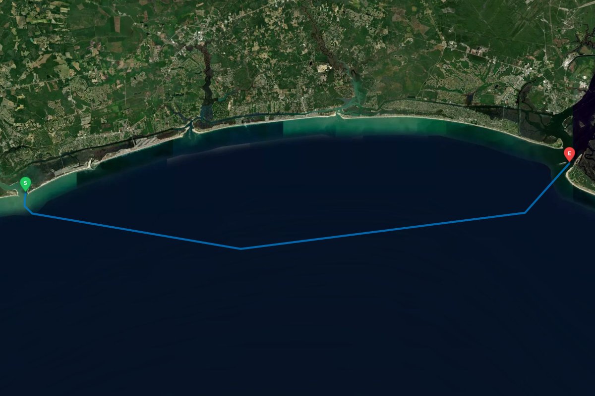 Little River Inlet, Myrtle Beach, SC to Cape Fear Inlet, Bald Head Island, NC map preview