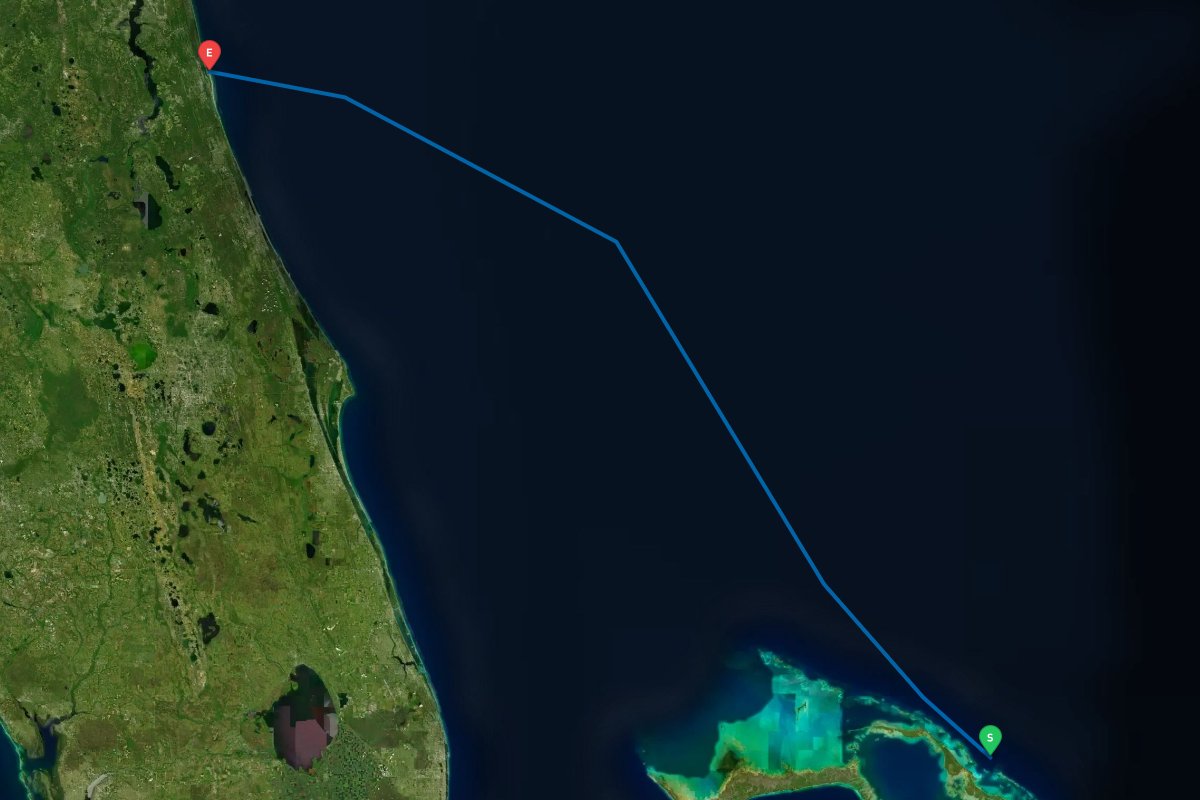 Marsh Harbour, Abaco, Bahamas to St Augustine Inlet, FL map preview