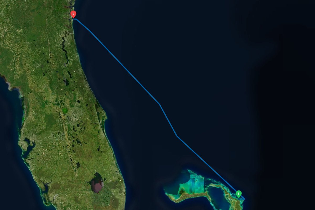 Marsh Harbour, The Abacos, The Bahamas to St Marys Inlet, GA, Fernandina Beach, FL map preview