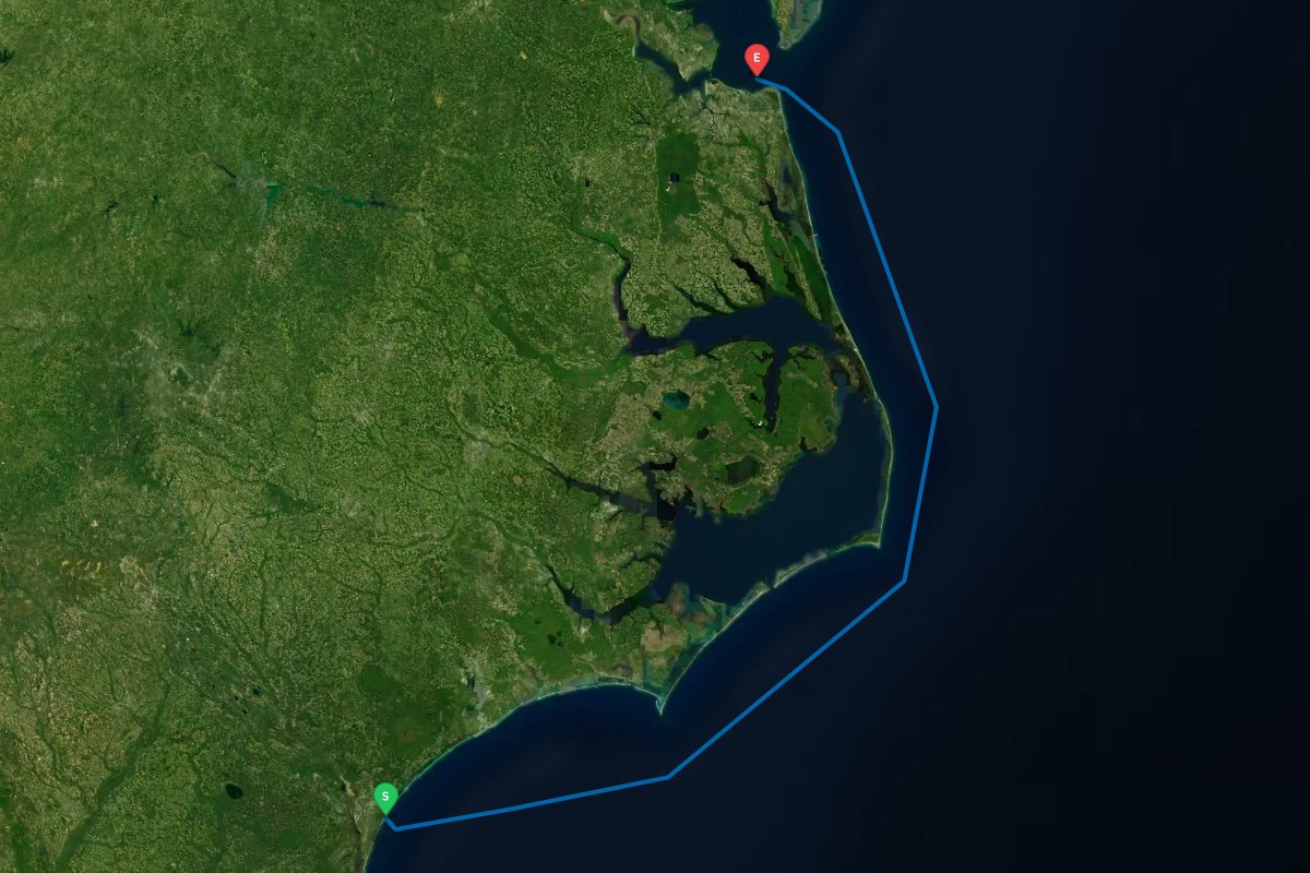Masonboro Inlet, NC to Norfolk / Hampton, VA map preview