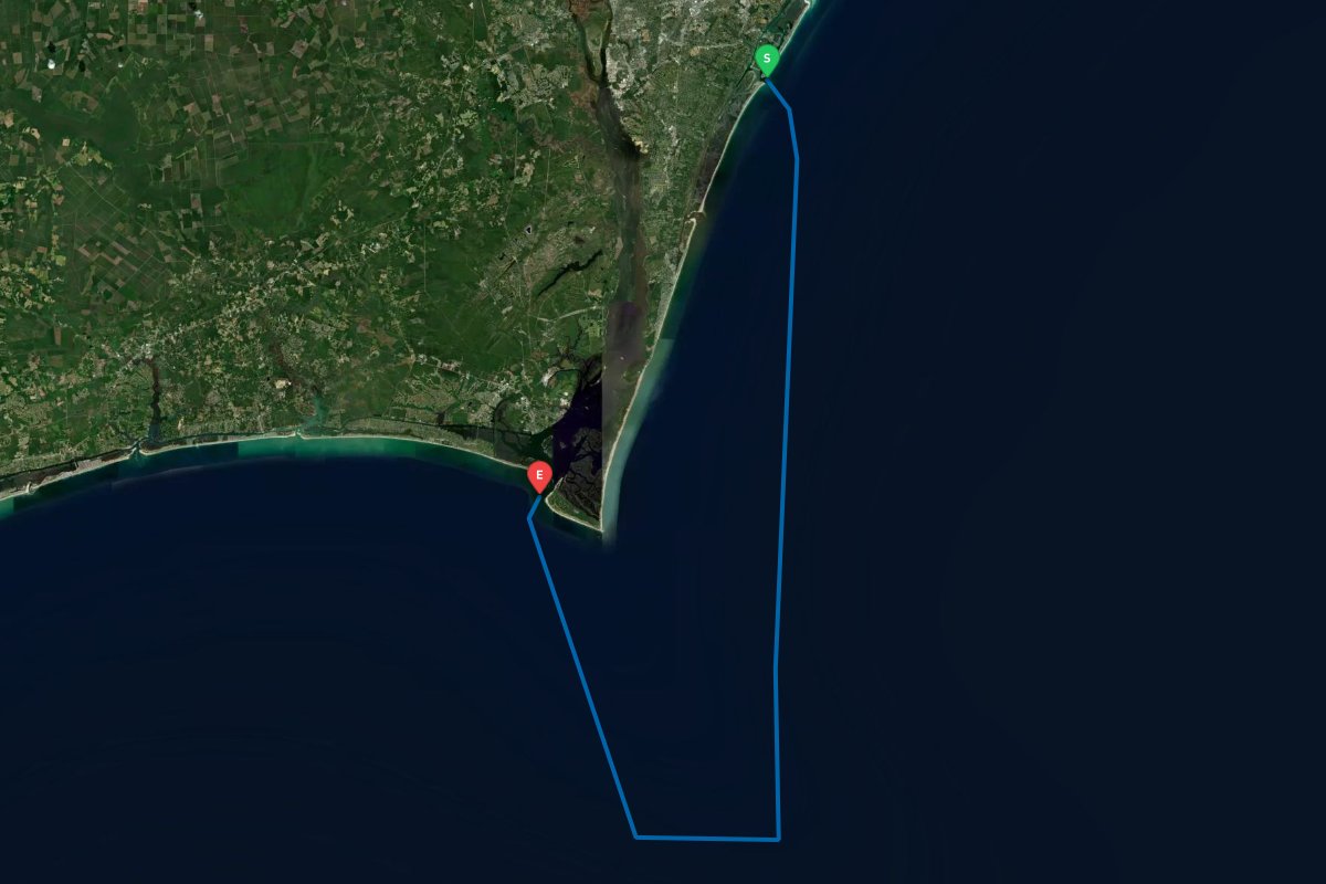 Masonboro Inlet, Wrightsville Beach, NC to Cape Fear Inlet, Bald Head Island, NC map preview
