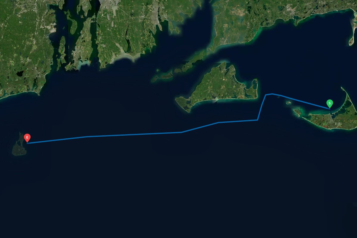Nantucket, MA to Block Island, RI map preview
