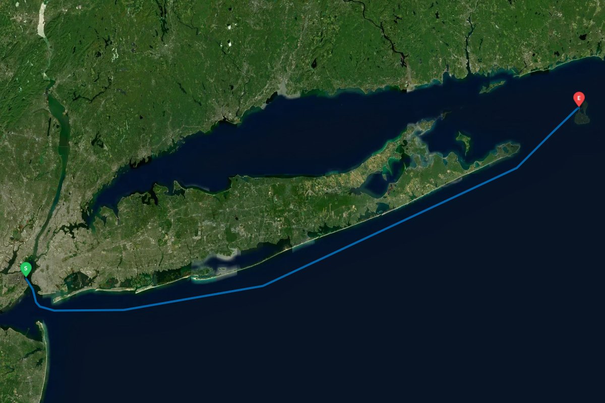 New York Harbor, NY to Block Island, RI map preview