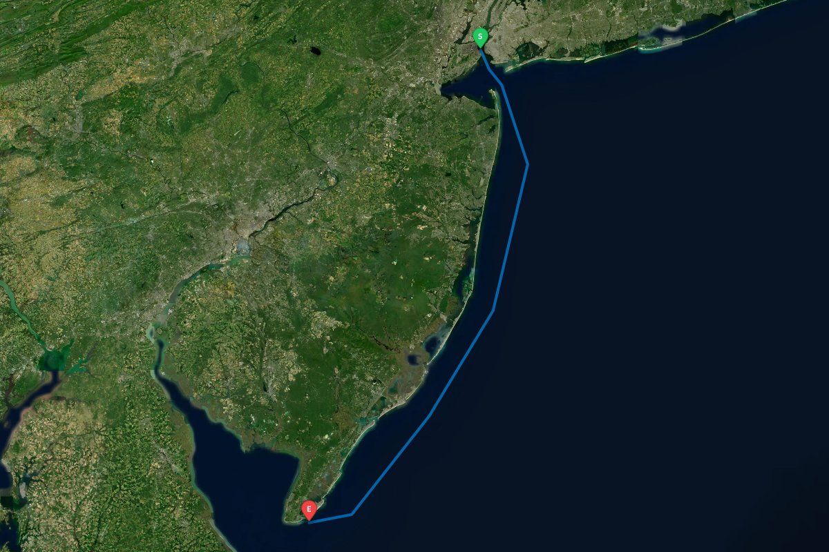 New York Harbor, NY to Cape May Inlet, NJ map preview