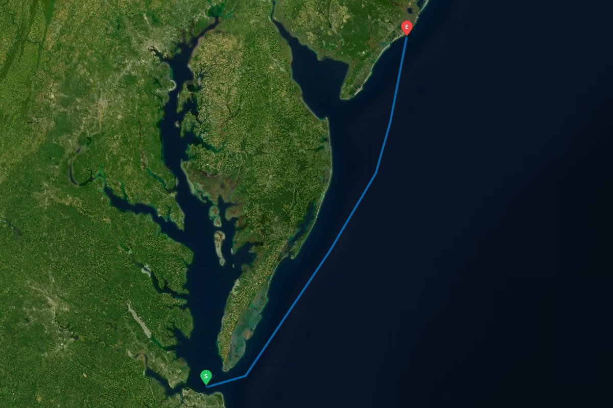 Norfolk / Hampton, VA to Atlantic City, NJ map preview
