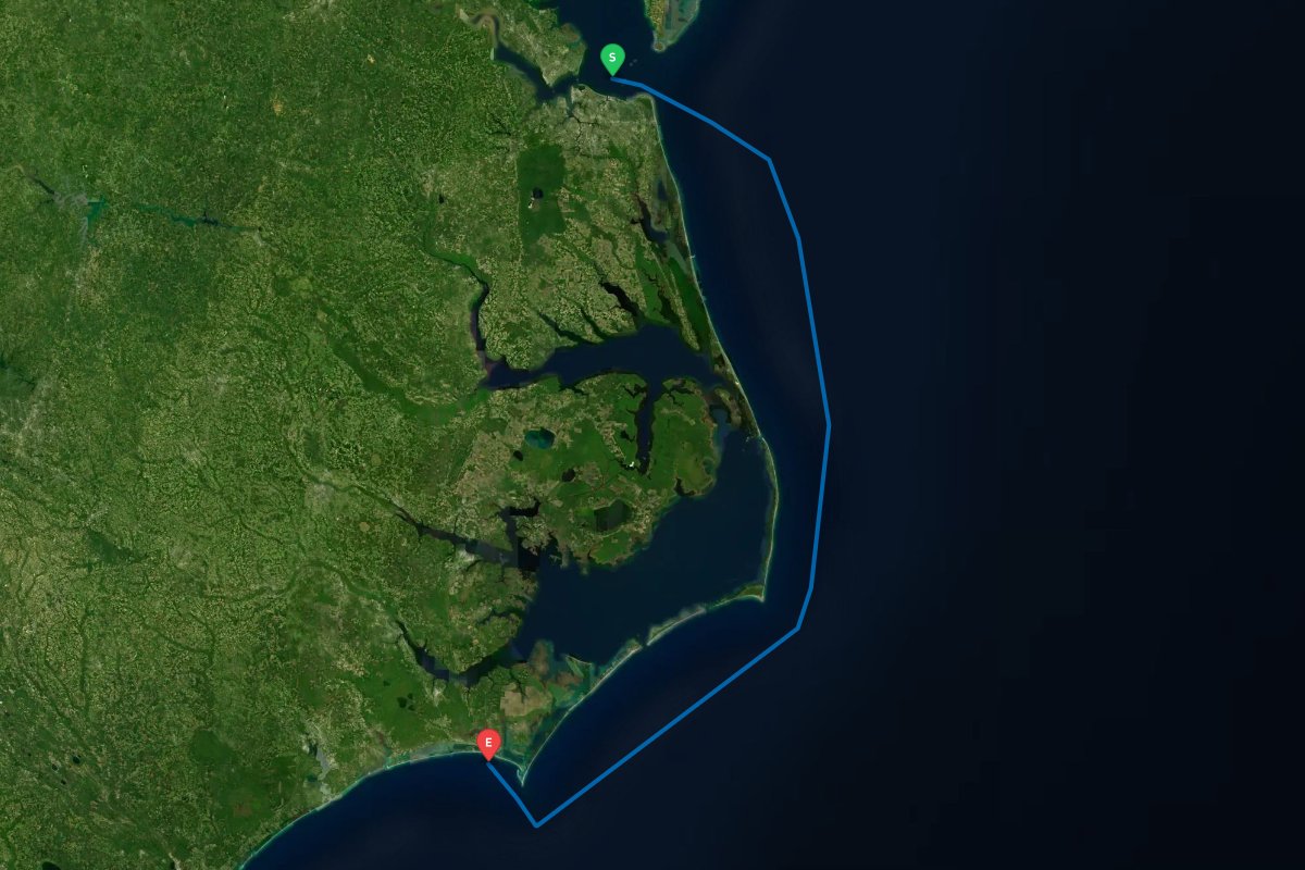 Norfolk / Hampton, VA to Beaufort Inlet, NC map preview