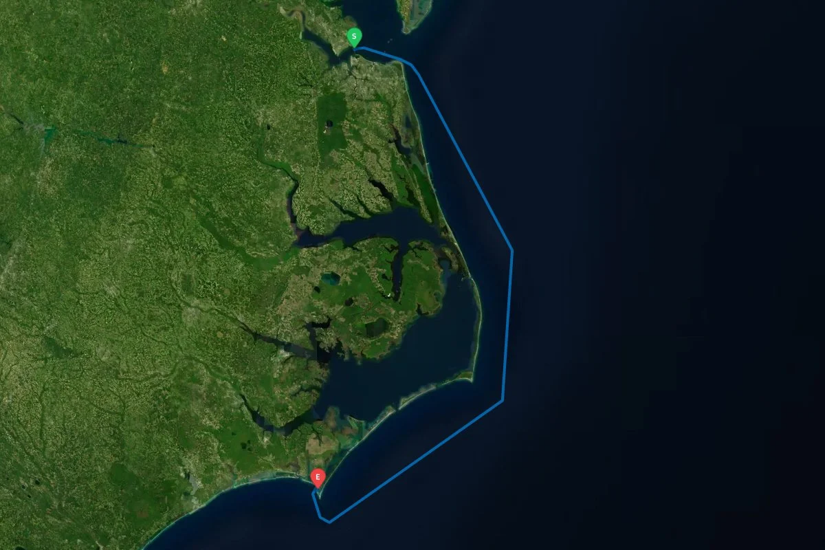 Norfolk / Hampton, VA to Cape Lookout, NC map preview
