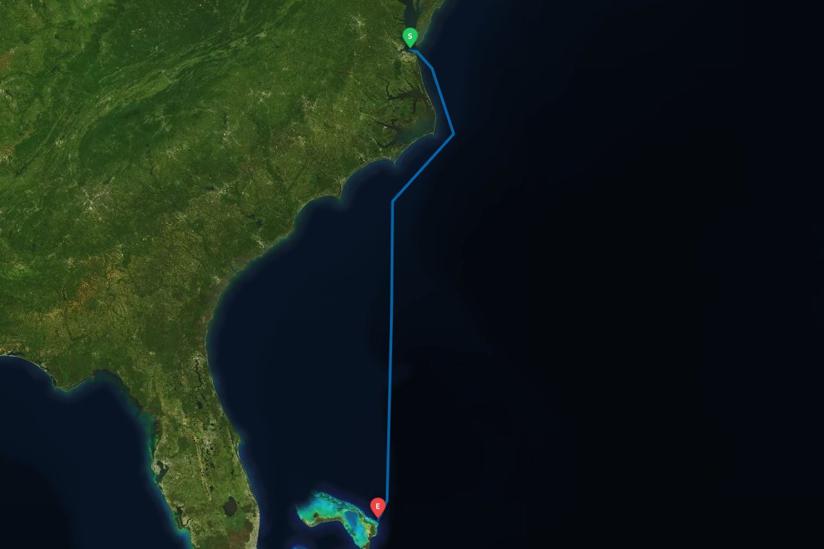Norfolk / Hampton, VA to Marsh Harbour, The Abacos, The Bahamas map preview