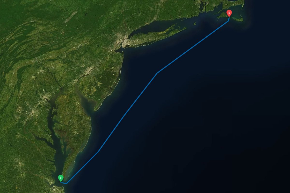 Norfolk / Hampton, VA to Nantucket, MA map preview