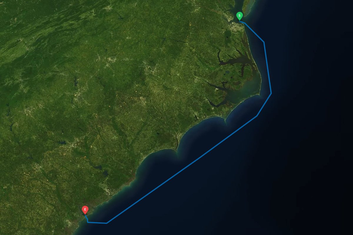 Norfolk / Hampton, VA to Port Royal Sound, Hilton Head Island, SC map preview