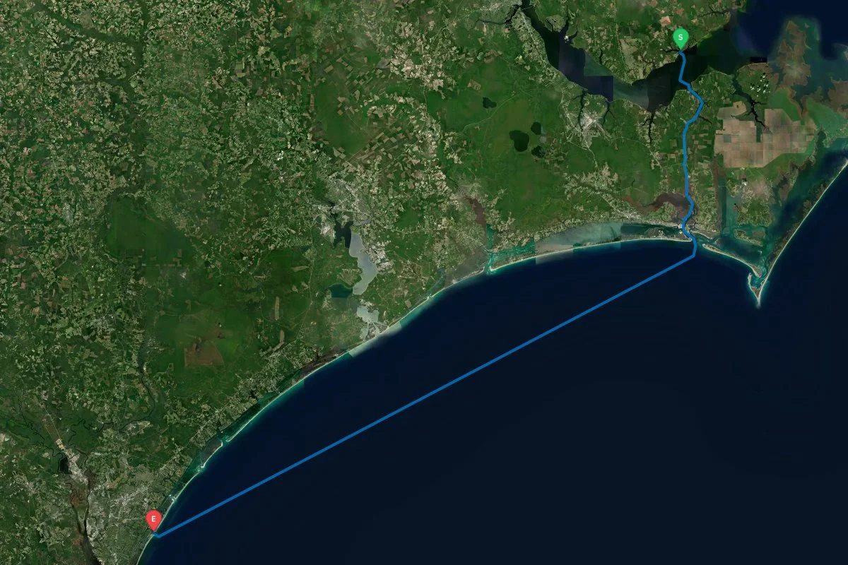 Oriental, NC to Masonboro Inlet, Wrightsville Beach, NC map preview