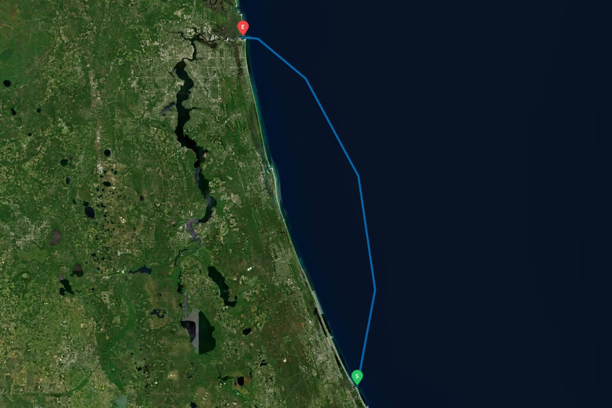 Ponce de Leon Inlet, New Smyrna Beach, FL to St Johns River Inlet, Jacksonville, FL map preview